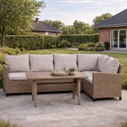 Jeanette vendbar hj�rnesofa med bord og hynder -  5 pers. - v�lg farve