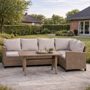 Jeanette vendbar hj�rnesofa med bord og hynder -  5 pers. - v�lg farve