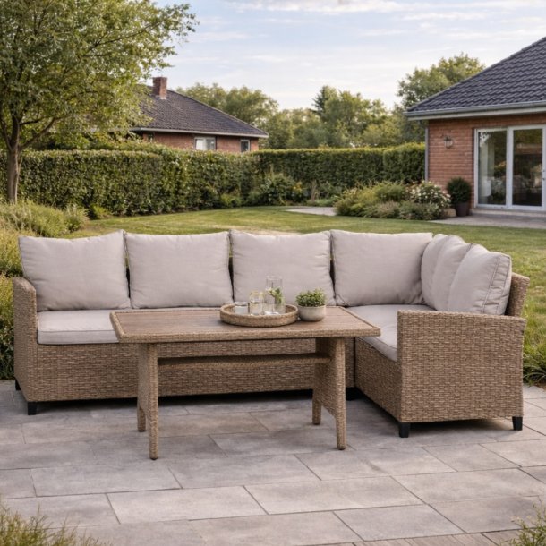 Jeanette vendbar hj�rnesofa med bord og hynder -  5 pers. - v�lg farve