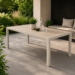 Ingrid havem�bels�t - Stilfuldt haves�t i naturfarvet aluminium og keramik med 6 komfortable havestole i lysgr� aluminimum og textilene