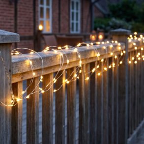 Skab hyggelig stemning med dekorativ solcelle-lysk�de i sort plast med varm hvid Micro LED-belysning, IP44 - V�lg mellem 100 eller 200 LED-lys