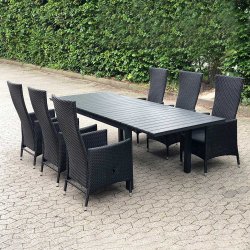 Madrid Familiest - 1 bord med dobbelt udtrk + 6 pumpestole med indstillelig ryg