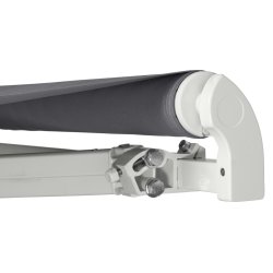 Markise manuel. Str.: Lngde 4,80M. Udhng 3,00M. Hvid/gr