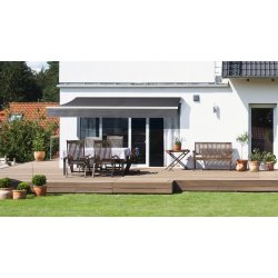 Markise manuel. Str.: Lngde 2,90M. Udhng 2,50M. Hvid/cappuccino