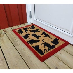 Kokos drmtte med flere kattemotiver, 40x70 cm - Holdbare materialer, der tler alt slags vejr