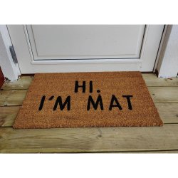 "Hi. I'm Mat" drmtte i kokos med PVC bagside, 40x70 cm - Slidstrkt og slidstrkt materiale