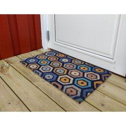 Grafisk kokosdrmtte med PVC-bagside, 40x70 cm - slidstrkt og holdbart materiale