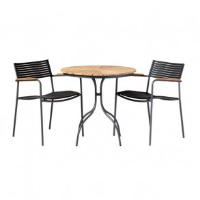 Parma Air Cafset m/ 2 stolar - Teak med svart PP-plast.