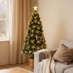 Fiberjuletr farvet i gran med lavenergi LED lys til indendrs brug