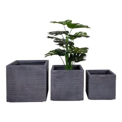 Flotte rillede plantepotter i grt fiberler - Model: Auckland - 3-pak
