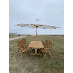 Gala Gold Teak bord med 6 stk. Luksus Boston 5 positions teak stole.