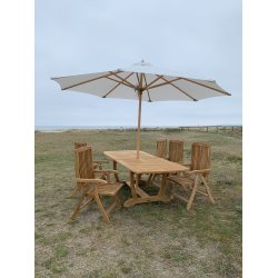 Gala Gold Teak bord med 6 stk. Luksus Boston 5 positions teak stole.