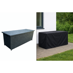 Eksklusivt cover til lang hyndeboks i sort vandt�t uv resistent kraftig polyester L220 x D78 x H83 