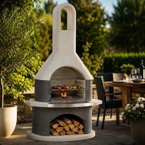 Buschbeck Stenovn med Br�ndefag � Havepejs & Grill i Armeret Beton