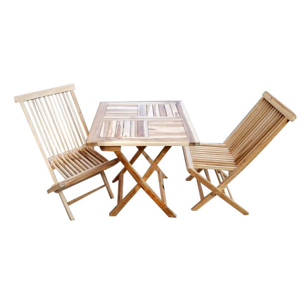 Silver teak Cafst med 2 klapstole og foldebord med plads til 2-4 personer. Model: Palma 