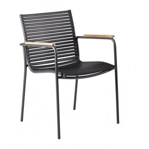 Kvalitets Parma stabelstol med lameller og teak armln 