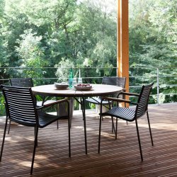 Parma klassisk stapelstol med lameller och teak armstd