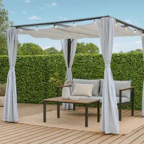 Pavillon - 3 x 3 m - Inkl. rul-ud tag og 4 sider - Vandtt + Dug har UV30+ solbeskyt. Mod. Pergola
