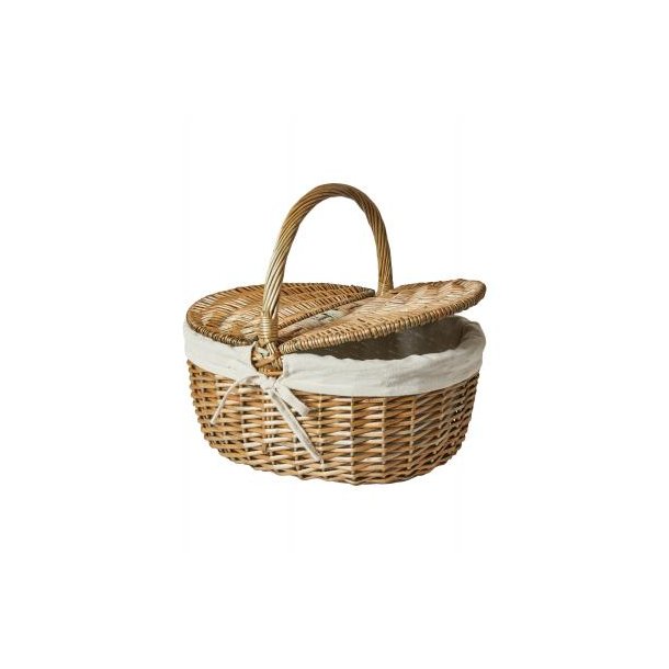 Oval picnickurv i narturligt pileflet - Perfekt til skovturen, stranden eller haven!