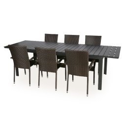 Sort vedligeholdelsesfrit havembelst med udtrksbord med 6 stole