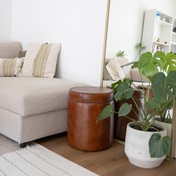 Luksuris puf fra Dacore i GTE bffellder - Cognac - m. Lg til opbevaring.  38 cm H48 cm