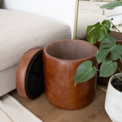 Luksuris puf fra Dacore i GTE bffellder - Cognac - m. Lg til opbevaring.  38 cm H48 cm