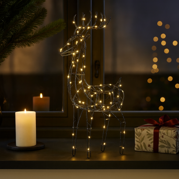 Julemandens Rudolf rensdyr med 90 LED lys. Kan bruges udend�rs - v�lg variant!