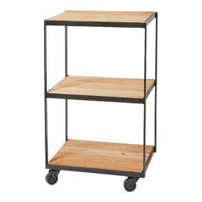 Reol i jern m. 3 tr hylder og hjul - 40x28x69 cm 