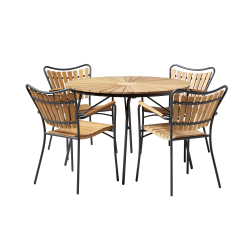 Ella havembelst bord  110 cm - aluminium og teak til 4 personer - vlg bord og stoles farve