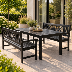 Sort Kronborg havem�bels�t med to b�nke ( 3 pers. 150 cm )  til 6 personer