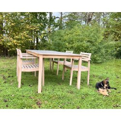 (DEMO) Oxford havembelst i gyldenbrunt goldteaktr med 4 stole 