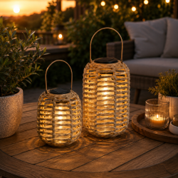 Solcellelanterne i fletdesign � LED Havelanterne til Terrasse &amp; Have (2 st�rrelser)