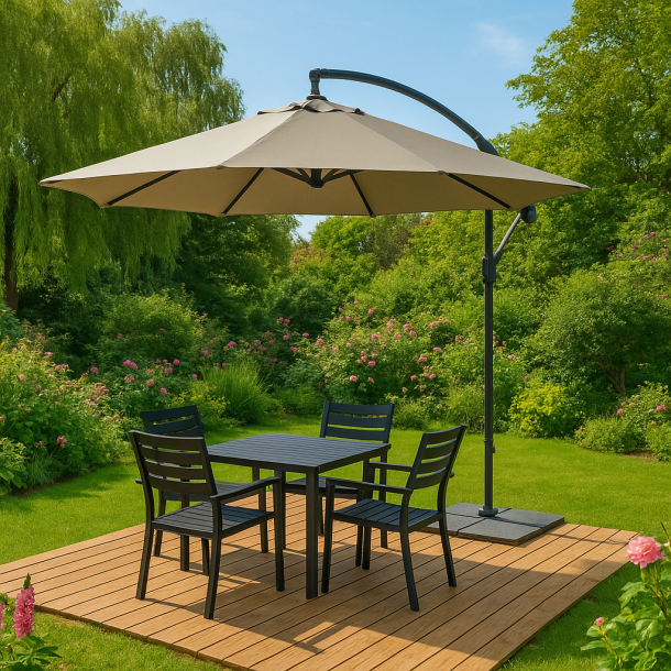 H�ngeparasol � 3  meter med vandt�t polyesterdug + Dug har UV50+ solbeskyttelse.  Model: Malaga Sand