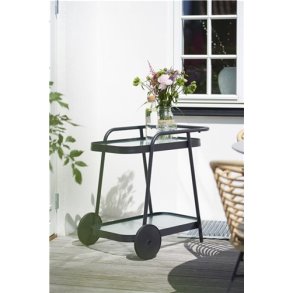 Serveringsvogn med hjul og hrdet glas 