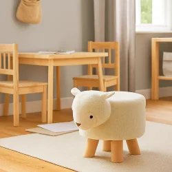 Hvid Skammel med Lamme motiv - Dacore- PERFEKT SKAMMEL TIL BRNEVRELSET!!