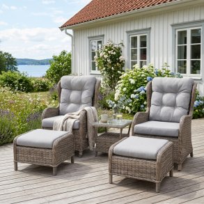 Sofia mysset - 2x stolar, 2x pallar, 1x bord och kuddar