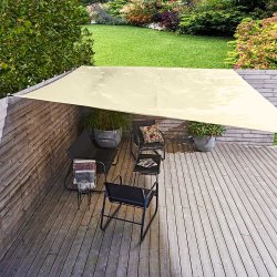 vandafvisende  firkantet solsejl i beige i topkvalitet str. 3,6x3,6 M. UV-beskyttelse: UPF50+