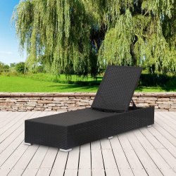 Solvogn i UV-beskyttet polyrattan sort inkl. lux hynde gr. med hjul. 100 % vedligeholdelsesfri