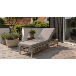 Vila solvogn i lys brun mix - Stilfuld og komfortabel solvogn i UV-beskyttet polyrattan med pumpe justerbar ryg, hjul og 12 cm tyk hynde