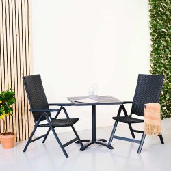 Sort vedligeholdelsesfrit cafest med bord 70x70 cm. og 2 stk. 5-Positionsstole - Lotte