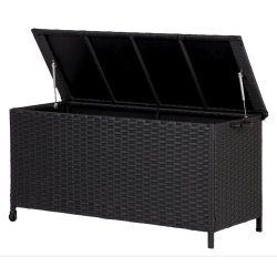 100 % vandtt hyndeboks med hjul. UV-beskyttet polyrattan. str. 133x54XH63 cm:  - vlg farve