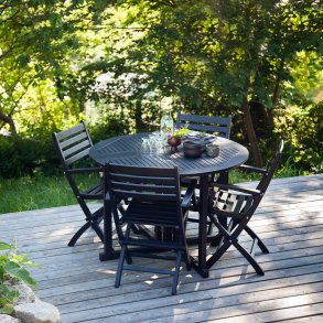 Sortmalet havembelst i mahogni med rundt foldbart bord + 4 foldbare stole - Model: Isabella/Yorkbu