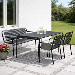 Sort Haya haves�t - S�t � 1 bord, 1 b�nk og 2 stole - Rustfri Alu og vedligeholdelsesfri!  Farve: sort