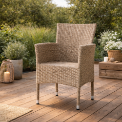 Vedligeholdelsesfrit Lykke Havem�bels�t � Udtr�ksbord i Nonwood 205-275 cm + 6 Asta Stabelstole i Polyrattan
