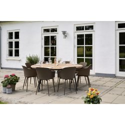 Vedligeholdelsesfrit havebord til 8 pers. m. stilfuldt stel i aluminium &amp; holdbar bordplade i nonwood � 178 cm