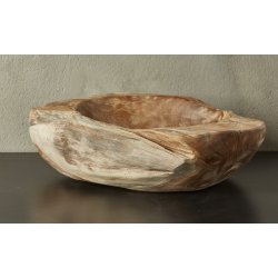 Bordskl i rustik teakrod. Ca. ml: Hjde: 10 cm. Diameter 40 cm. Meget flot som frugtskl med mere.