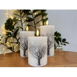 S�t � 3 LED bloklys m. motiv af tr�er - Inkl. fjernbetjening - Timer - 3D flamme