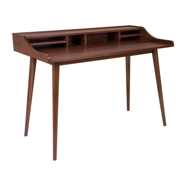 Klassisk valnddefarvet skrivebord med hylder, 120x60x88 cm - Model: Hellerup