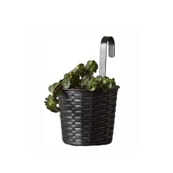 Praktisk og pyntelig urtepotte med bjle i sort vedligeholdelsesfrit polyrattan 16 cm