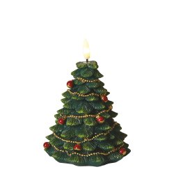 LED vokslys formet som juletr� med 3D flamme - H14 cm - Fjernbetjening medf�lger!